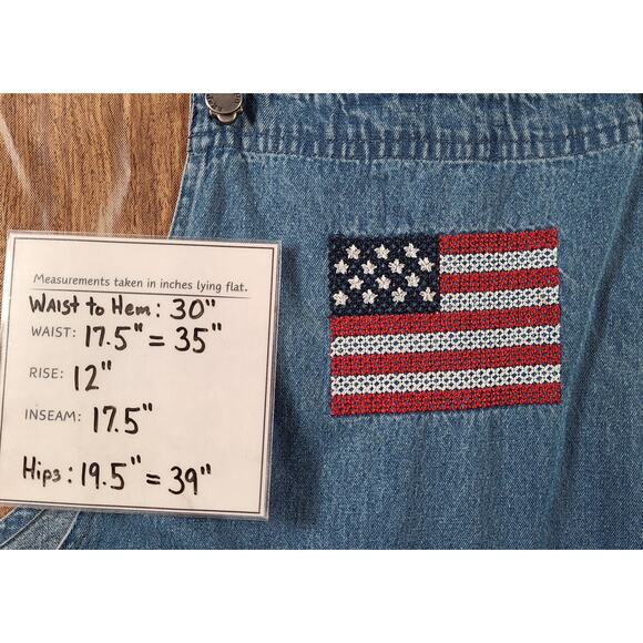 Vintage Agapo Bib Overalls Womens Med Crop Capri Embroidered Flag 4th July Y2K - Picture 3 of 11